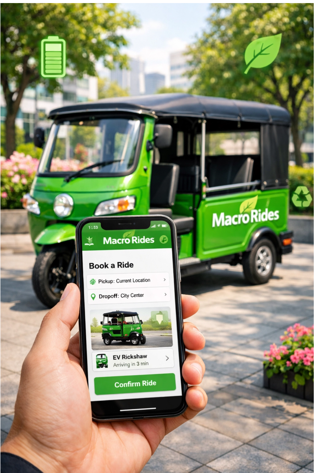 Macro Rides e-rickshaw app preview