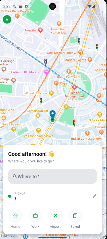 MacroRides app home screen asking where you would like to go
