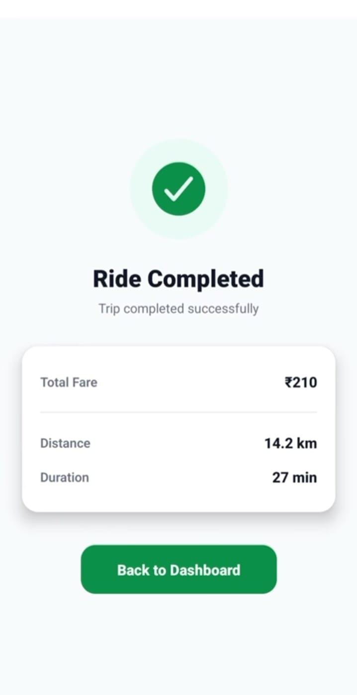 MacroRides app showing a completed ride with the final fare